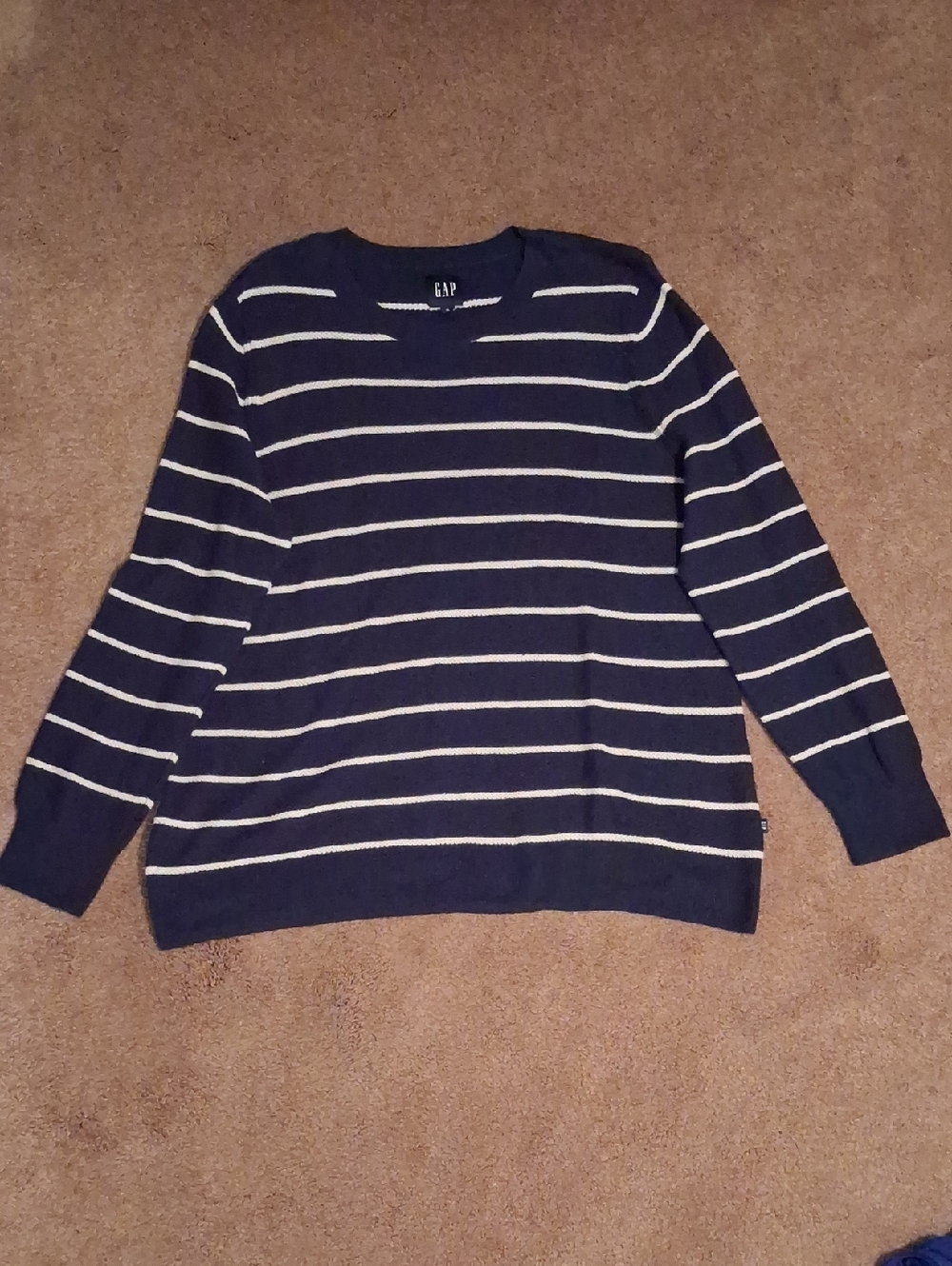 GAP Navy and White Striped Crewneck Sweater
